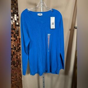 NWT Carroll Reed Blue Lightweight Vneck Cable Knit Size 3X P2P 24-26